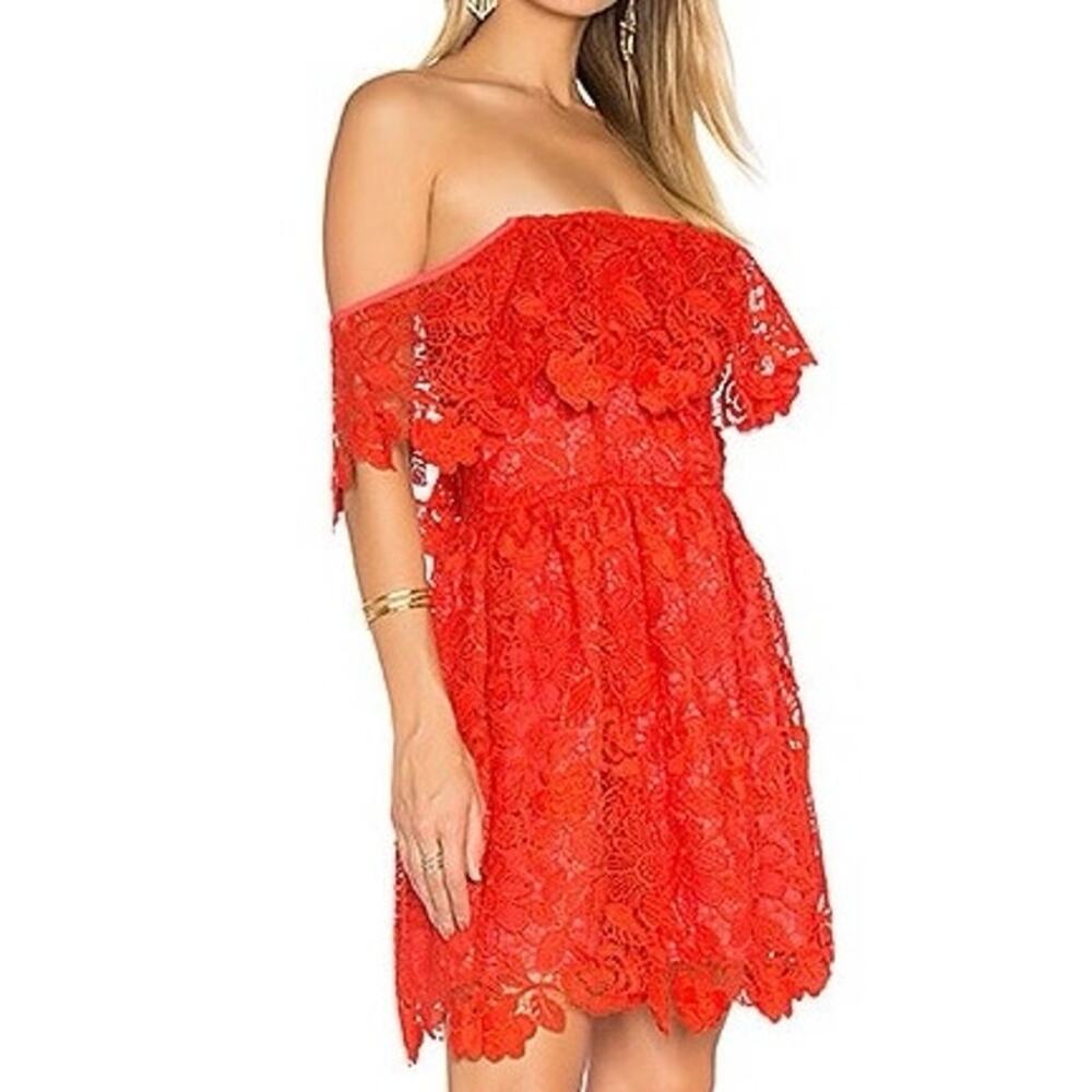 LOVERS + FRIENDS Revolve Dream Vacay Off-Shoulder Red Lace Dress Fairy - Sz XS